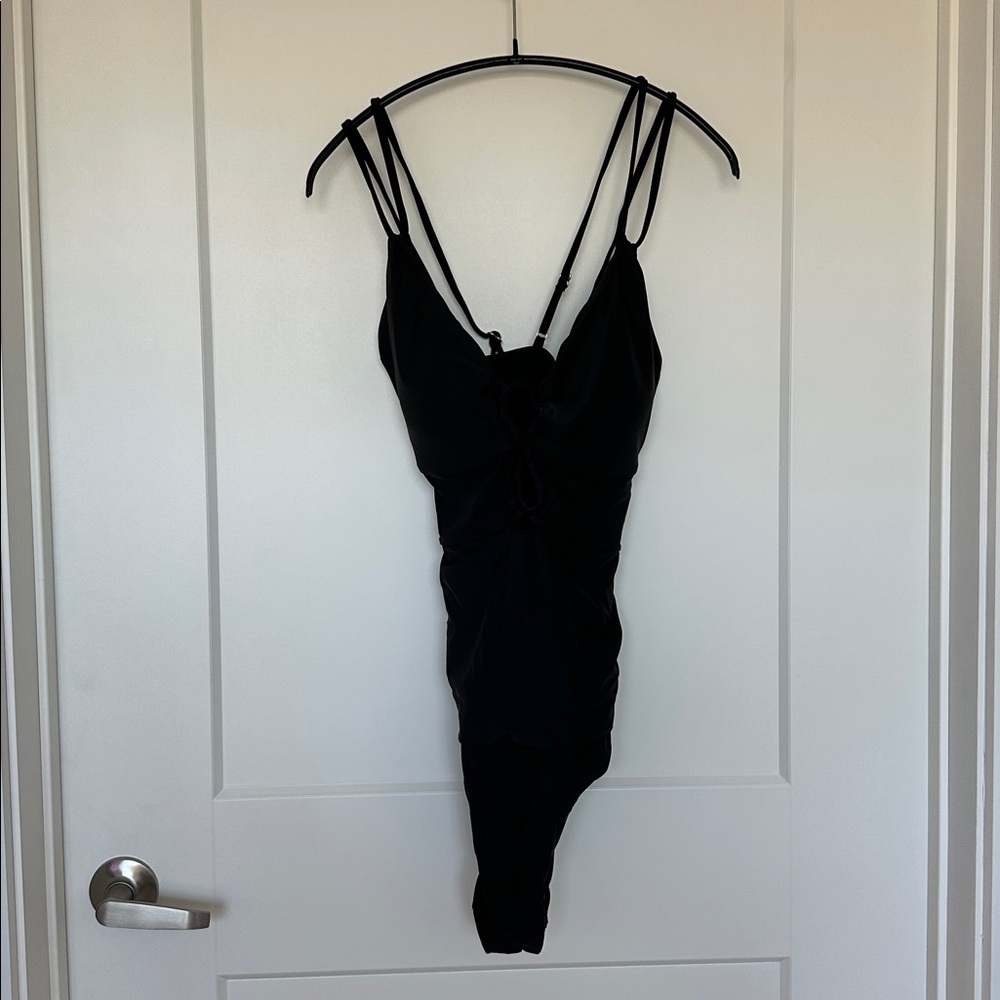 Black Strappy One-Piece Swimsuit